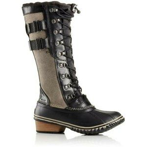 Sorel Womens Conquest Carly II Black Brown Leather Waterproof Snow Boot Size 8.5